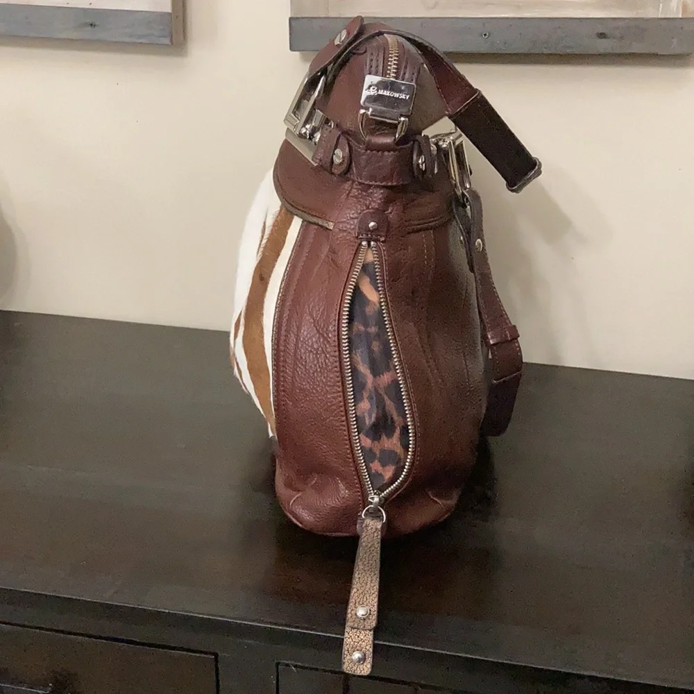 B MAKOWSKY Leather and Calf Hair HANDBAG - Picture 7 of 13